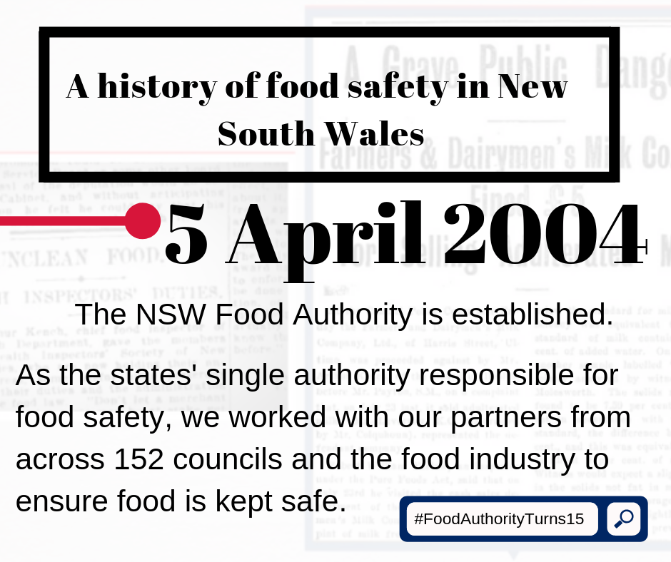 Image of Facebook post - 5 April 2004, The NSW Food Authority is established.