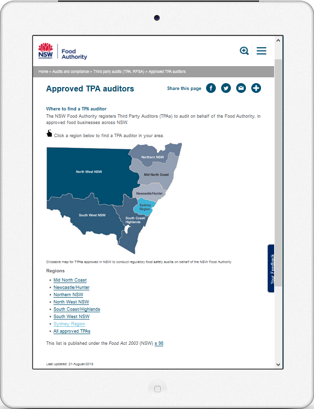 Approved TPA auditors website displayed in iPad