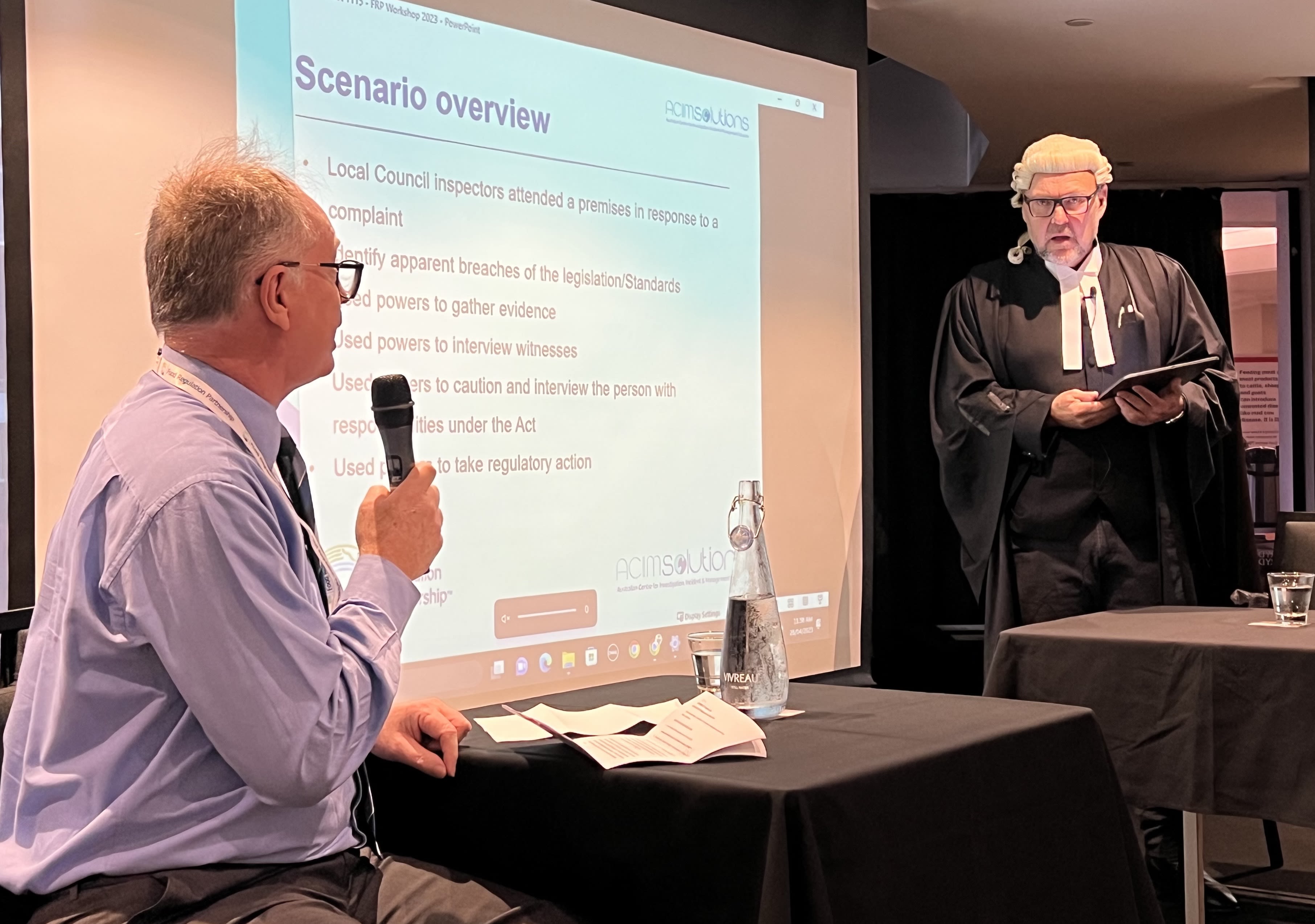 Former NSW Food Authority investigator Ian Beer demonstrating best practice on delivering evidence in a mock court situation.