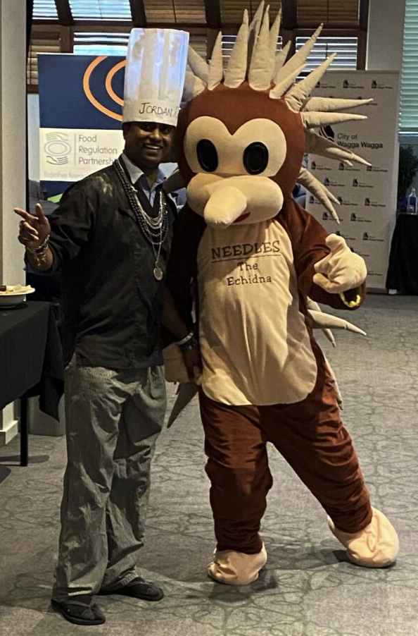 Uvindu Warnakulasooriya, EHO from Wagga Wagga City Council with Needles the Echidna