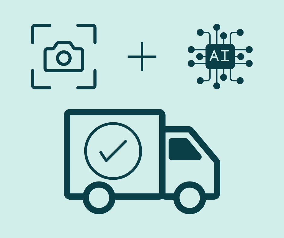 AI graphic of camera, chip and food delivery vehicle